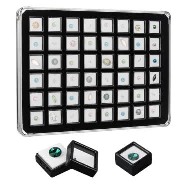 Imagem de PH PandaHall Caixa de armazenamento de pedras preciosas, 48 peças, bandeja organizadora de cristal de alumínio, caixa de joias com inserção de espuma para coleção de joias de strass