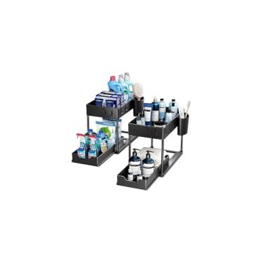 Imagem de Organizador Multiuso 2 Níveis com Bandeja Corrediça, Branco, Metal com Pintura Eletrostática, 40x35x22 cm, para Banheiro e Cozinha