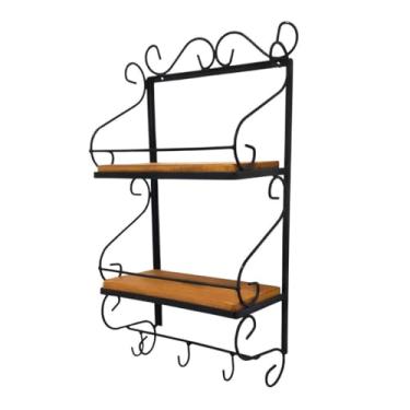 Imagem de Prateleira 2 Andares Rústica Porta Temperos Condimentos Parede Cozinha,Sala de Jantar para Donas de Casa e Amantes de Cozinhar