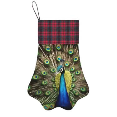 Imagem de SKKNT Meias de Natal com estampa de penas de pavão, animais de estimação, decoração de Natal, cães, gatos, árvores, doces, presente, conveniente