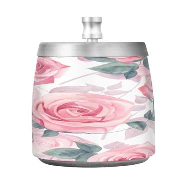 Imagem de Qilmy Cinzeiro Roses de aço inoxidável com tampa - Cinzeiro de cigarro à prova de vento sem cheiro sem fumaça para casa, escritório, carro, pátio, varanda (uso interno e externo)