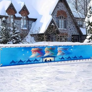 Imagem de HOMETITUTE Banner de presépio de três sábios 395 x 50 cm, pano de fundo azul para noite sagrada, decorações religiosas de Natal para igreja, parede, quintal, varanda, cerca, interior, exterior
