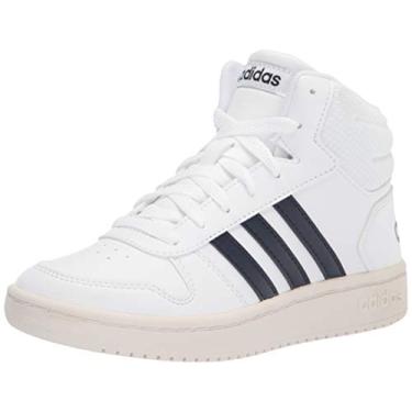 Imagem de adidas Tênis de basquete unissex para crianças de cano médio 2.0, White/Ink/Cloud White, 1 Little Kid
