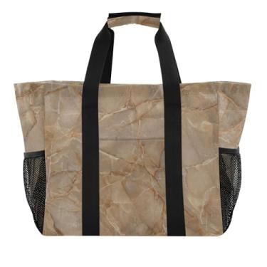 Imagem de ODAWA Bolsa de praia diária marrom mármore resistente à água, bolsa de praia com alça aberta para mulheres, Marrom mármore, One Size
