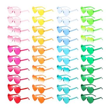 Imagem de Matcheck Pacote com 20/40 óculos de sol coloridos sem aro em forma de coração/estrela, cor doce, óculos sem moldura, para adultos, 40 corações, Medium