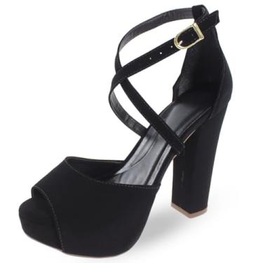 Imagem de Sandália Re&Ton Meia Pata Salto Grosso Tiras Feminina MP36 (Preto, BR, Adulto, Numérico, 33)