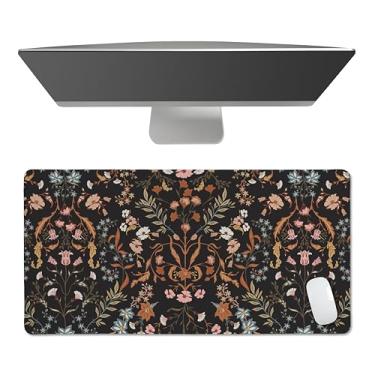 Imagem de Sweet Jojo Designs Tapete de mouse grande (floral vintage boho floral) tapete de mesa para teclado e mouse, mousepad para jogos, acessórios de mesa de escritório para mulheres (preto, laranja, casa de