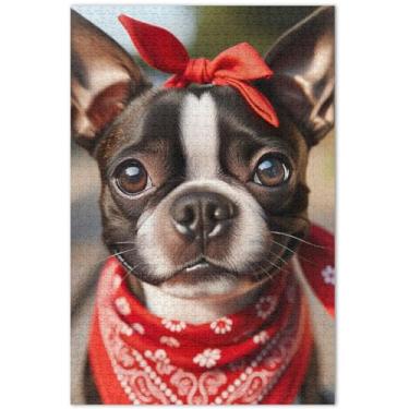 Imagem de Bulldog Filhote de cachorro fofo 500 peças quebra-cabeças para adultos arte animal impressão paisagem quebra-cabeças engraçados presentes de jogo de quebra-cabeça, 51 x 35 centímetros