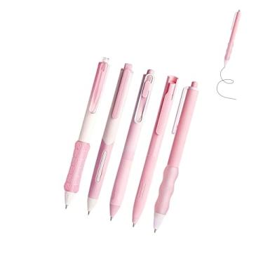 Imagem de GZBABY Conjunto de canetas de gel de ponta fina, caneta esferográfica com aderência macia, 0,5 mm, tinta preta, 5 estilos (rosa)