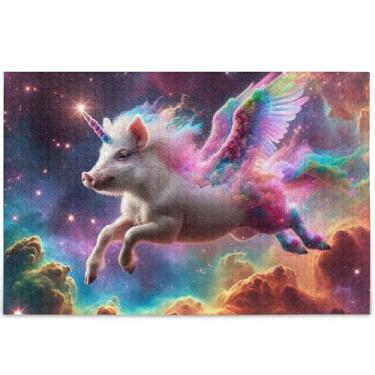 Imagem de Unicórnio Porco Fantasia Universo Adultos Quebra-cabeça 1000 peças de brinquedo de arte de jogo de arte para adultos Jogo personalizado engraçado, 75 cm x 50 cm