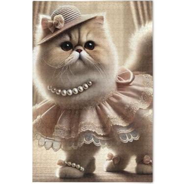 Imagem de Quebra-cabeça de gato adorável gatinho fofo 1000 peças adultos pintura de arte animal legal Prime quebra-cabeças personalizados engraçados jogos presentes, 75 cm x 50 cm