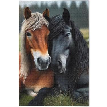 Imagem de Quebra-cabeça de 1000 peças com estampa de cavalos fofos para adultos família elefante branco presentes duros para adultos, brinquedo artístico, 75 x 50 cm