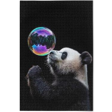 Imagem de Quebra-cabeça fofo panda arco-íris preto adulto 500 peças divertido bobo legal exclusivo paisagem floral personalizada, 52 cm x 37,8 cm