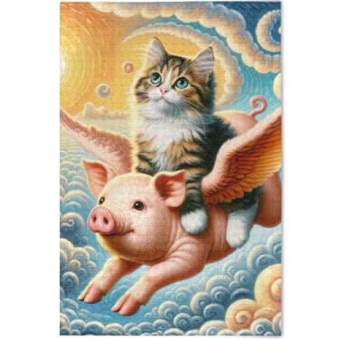 Imagem de Quebra-cabeça de porco engraçado gato fofo adulto 500 peças elefante branco personalizado exclusivo decoração de casa, arte de decoração de casa, 52 cm x 37,8 cm