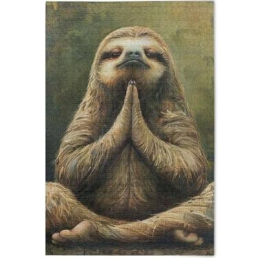 Imagem de Quebra-cabeças engraçados para adultos preguiça de ioga 500 peças presentes para jogo de elefante branco personalizado de cenários de inverno paisagem arte animal, 52 cm x 37,8 cm