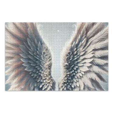 Imagem de Quebra-cabeças elegantes de asas brancas cinza, quebra-cabeças de 1000 peças para adultos, com letras nas costas, quebra-cabeças para adultos 500 peças
