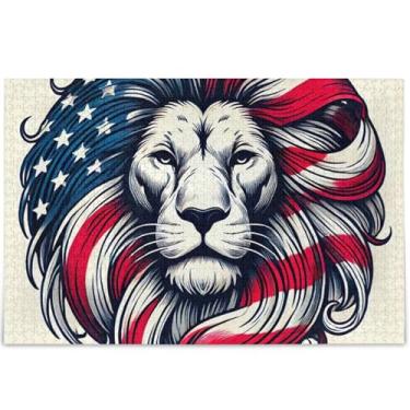 Imagem de EUA Lion Print Quebra-cabeça personalizado de 1000 peças para adultos, jogos tecnológicos, presentes artísticos, arte de pintura de animais, 75 x 50 cm