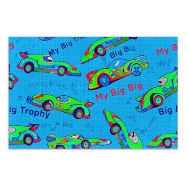 Imagem de Quebra-cabeça de carro de corrida verde azul para adultos 500 peças decoração de arte pintura quebra-cabeça divertido para adultos presentes para jogo de elefante branco, 51 x 35 centímetros