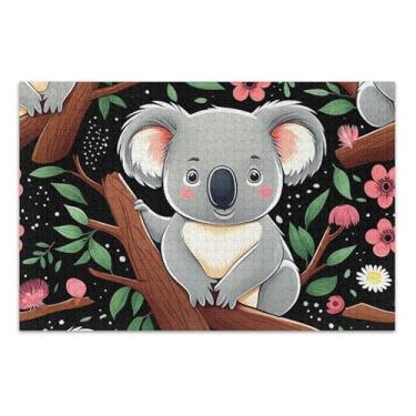 Imagem de Quebra-cabeças para adultos 500 peças lindos ramos de coalas florais elefantes brancos presentes divertidos quebra-cabeça duro pintura de belas artes, 51 x 35 cm