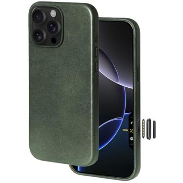 Imagem de Le Pelle - Capa de couro italiano premium feita à mão para iPhone 16 Pro - [Controle de câmera embutido] - Compatível com Magsafe - Efeito de dois tons com pátina exclusiva ao longo do tempo - verde