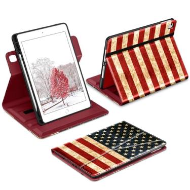 Imagem de DTTO Capa para iPad 6ª/5ª geração de 9,7 polegadas (2018/2017), iPad Air 2/Air 1, capa de couro premium giratória de 360 graus com suporte para lápis, bandeira dos EUA
