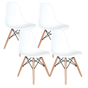 Imagem de Kit 4 Cadeiras Charles Eames Eiffel Branca Base Madeira Sala Cozinha Jantar