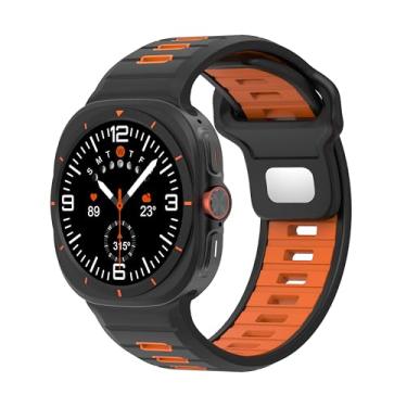 Imagem de KKFAUS Pulseira esportiva de silicone para Galaxy Watch Ultra de 47 mm, pulseira de duas cores para Galaxy 7 Ultra sem lacunas (preto e laranja)