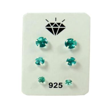 Imagem de Kit Trio Brinco Prata Legitima 925 Pedra Zirconia Verde - Lojas La&Ny 