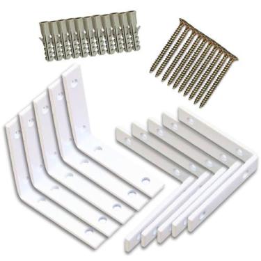 Imagem de Kit 10 Cantoneiras em L 6x6 Mão Francesa com 10 Parafusos e Buchas - B