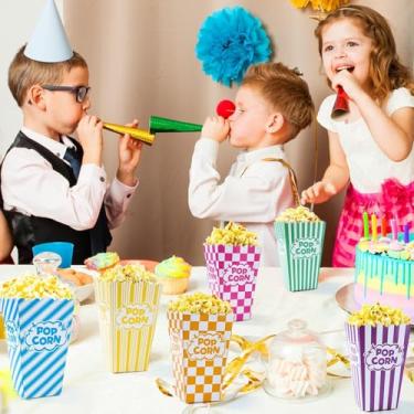 Imagem de EggSun 48 pacotes de mini caixas de pipoca pastel recipientes de doces a granel, sacos de pipoca de papel colorido rosa baldes para festa de aniversário, chá de bebê, decoração de lembrancinhas de