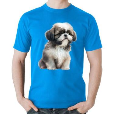Imagem de Camiseta Algodão Cachorro Shih Tzu Filhote - Foca na Moda, Azul, G
