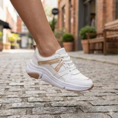 Imagem de Tênis Feminino Modare Napa Suprema Recortes Branco/Dourado, Branco, Do
