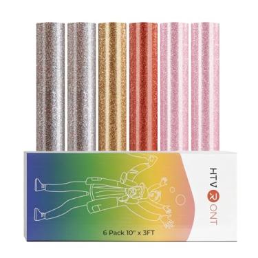 Imagem de HTVRONT Pacote de vinil Glitter HTV – Pacote com 6 pacotes de 25,4 cm x 0,9 m Glitter Iron On Vinyl Bundle para todas as máquinas de corte, rolos de vinil de transferência de calor com glitter para