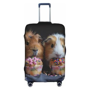 Imagem de XLLingL Capa protetora de mala de viagem com estampa de porquinhos-da-índia e cupcakes, com zíper oculto, tecido elástico lavável, Branco, Medium