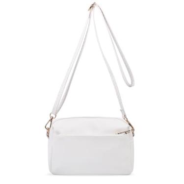 Imagem de VOROLO Bolsa tiracolo com zíper triplo pequena bolsa transversal de couro bolsa de ombro com alça ajustável para mulheres, Branco, 1 bolsa para câmera