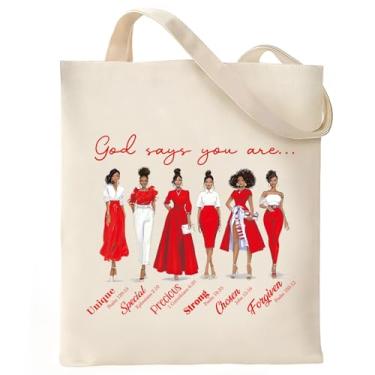 Imagem de VeloKomo Sacola de presentes de irmandade - Sacola vermelha personalizada com bolsos para viagem, trabalho, festa, supermercado, compras, bolsa, presente de aniversário para mulheres, meninas, filha