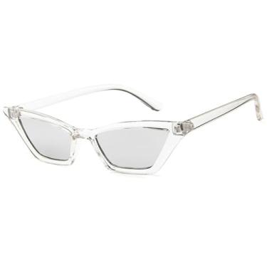 Imagem de Óculos de Sol gatinho de armação pequena em cores vibrantes, proteção UV400, ideais para esportes ao ar livre como corrida e ciclismo, lentes transparentes prateadas.