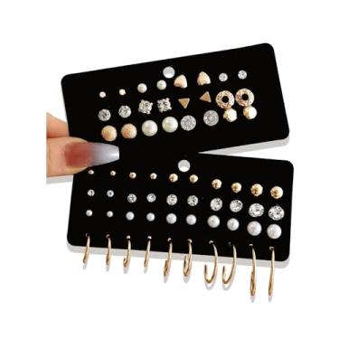 Imagem de 32 pares de brincos de argola banhados a ouro 14K de pequeno a grande para mulheres, conjuntos de brincos mais estilosos para vários piercings conjuntos de joias do dia a dia