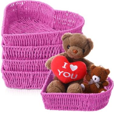 Imagem de Layhit 4 peças de cestos de coração, tigela tecida em forma de coração, cesta de dia dos namorados, travessas de servir, bandejas de servir frutas, legumes, pão, dia dos namorados, decoração de mesa