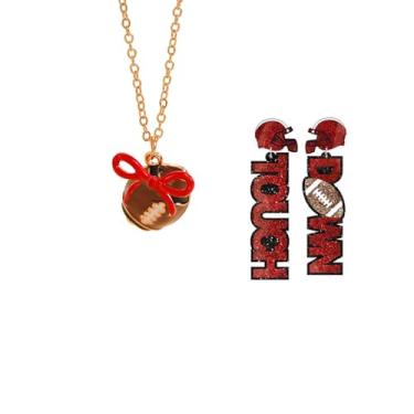 Imagem de coadipress Conjunto de colar de brincos de futebol para mulheres e homens delicados moda marrom esportes rúgbi futebol arco pingente colar glitter brincos pingente de futebol fã esportes acessórios