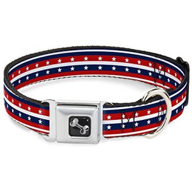 Imagem de Buckle-Down Coleira para cachorro fivela de cinto de segurança Americana Listrado Stars2 Azul Vermelho Branco 20 a 36 cm - Pequeno 3,9 cm de largura, Multicolorido