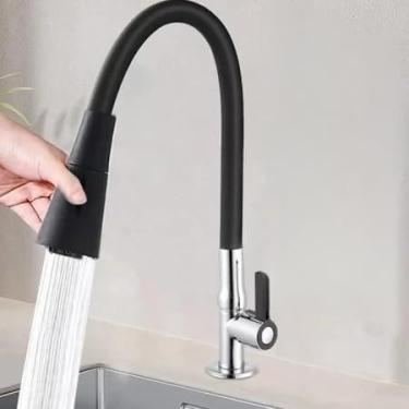 Imagem de Torneira Gourmet Flexível 360° Parede Água Fria 2 Modos de Jato Aço Inox Silicone(Preto/Mesa/360°)