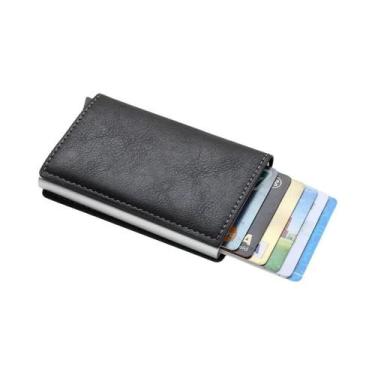 Imagem de Carteira Slim De Couro Com Fibra De Carbono RFID Para Homens, Mini Bol