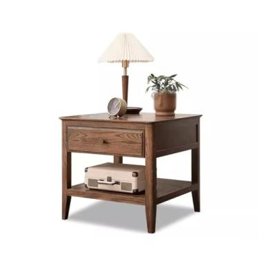 Imagem de ZXLPHA Mesa lateral de sofá, mesa quadrada de madeira maciça, mesa de centro pequena, sofá de sala de estar, mesa lateral de madeira maciça, mesa de centro