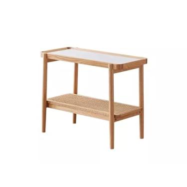 Imagem de Mesa lateral de sofá, mesa lateral de madeira maciça, nórdica, moderna, minimalista, apartamento, sala de estar, carvalho, ardósia, sofá, canto, quarto, armazenamento, mesa de centro