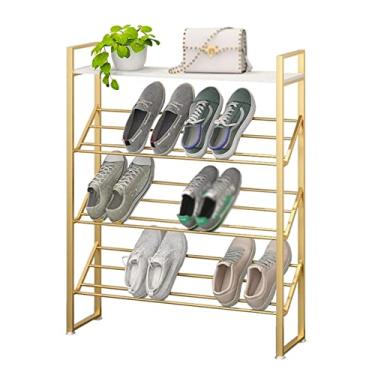 Imagem de Organizador de sapatos multifuncional dourado rack de armazenamento de 3/4/5 camadas torre de sapato de metal resistente adequado para armário de entrada sapateira (tamanho: 45 x 120 cm) ()