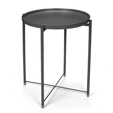 Imagem de Mesa de centro de cabeceira de ferro nórdico mesa lateral simples quarto mini mesa de canto varanda sala de estar mesas redondas pequenas mesas de canto (cor: cinza) (cinza)