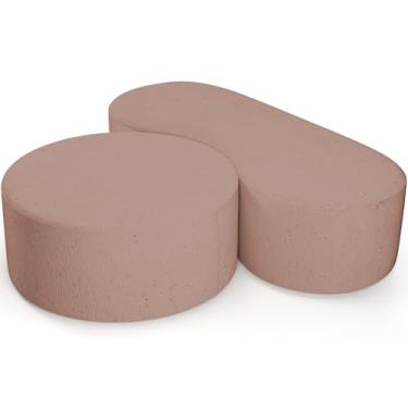 Imagem de Kit Puff Redondo Lola e Puff Recamier Orgânico Orbit W01 Bouclê Rosê - Lyam Decor