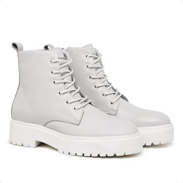 Imagem de Bota Feminina Branca Tratorada Couro Botinha Coturno-Feminino