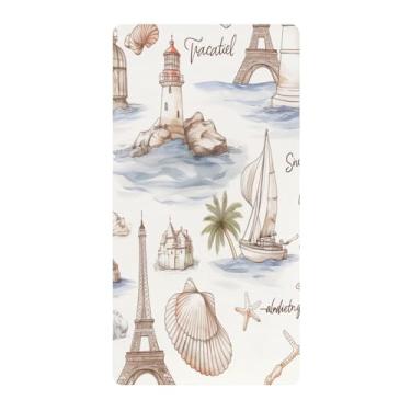 Imagem de Blueangle Lençol de berço padrão para berço infantil - Lençóis de algodão macio e respirável com estampa de paisagem de viagem (252)